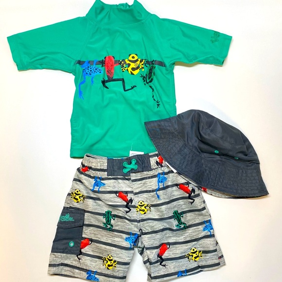 UV Skinz Frog Print 2T Kids Swim 3 Piece Set - Picture 1 of 9